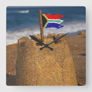 Sand Castle With South African Flag, Umhlanga Square Wall Clock
