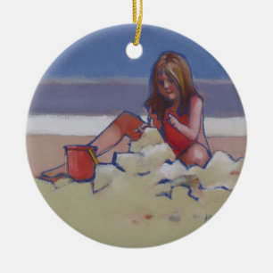 Sand Child Cute little girl playing on beach Ceramic Tree Decoration