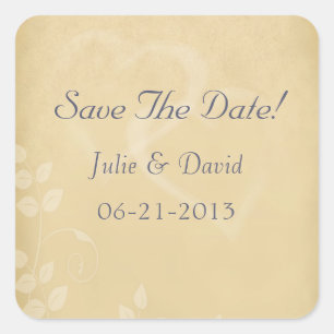 Sand Colour Vintage Hearts Save The Date Square Sticker