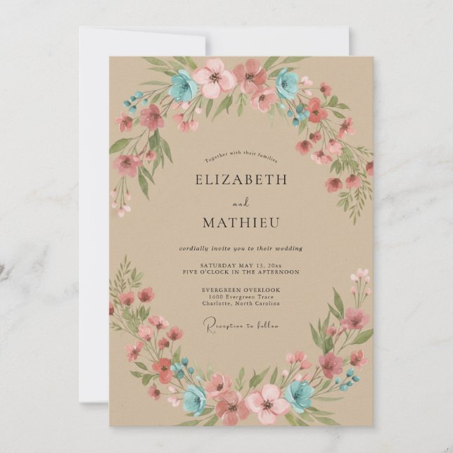 Sand Coral Wildflower Wedding Invitation (Front)
