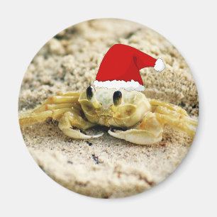 Sand Crab in Santa Hat Christmas Magnet