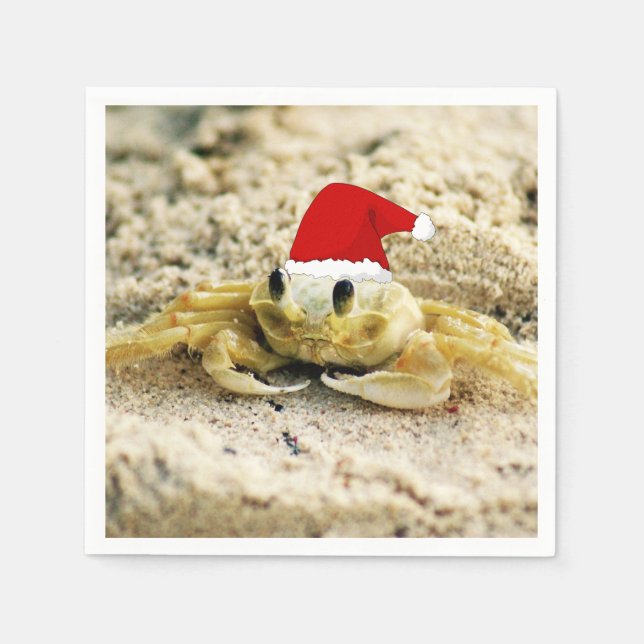 Sand Crab in Santa Hat Christmas Napkin (Front)
