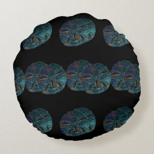 Sand Dollar Abstract Artsy Blue Black Gift Favor Round Cushion