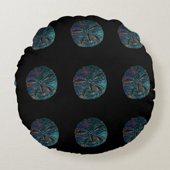 Sand Dollar Abstract Blue Black Artsy Gift Favour Round Cushion (Front)