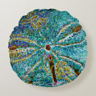 Sand Dollar Abstract Teal Blue Pattern Gift Favor Round Cushion