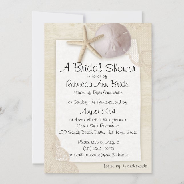 Sand Dollar and Ivory Lace Bridal Shower Invitation (Front)