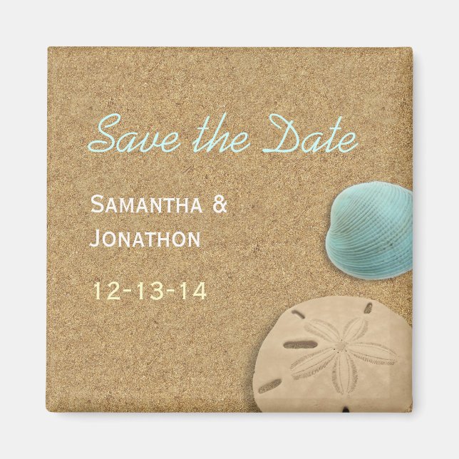 Sand-dollar and Shell Beach Theme Save the Date Magnet (Front)