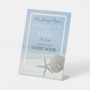 Sand Dollar and Starfish Beach Wedding Pedestal Sign