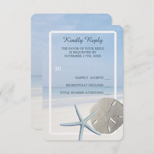 Sand Dollar and Starfish Beach Wedding RSVP Card (Front/Back)
