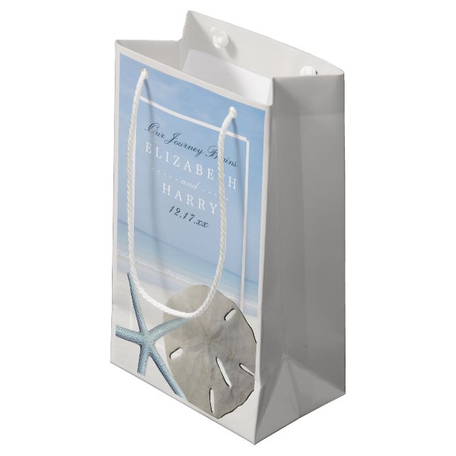 Sand Dollar and Starfish Beach Wedding Small Gift Bag (Front Angled)