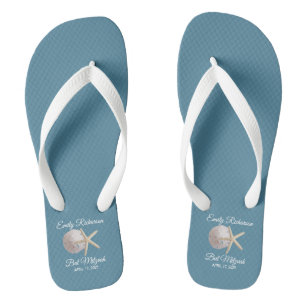 Sand Dollar and Starfish Beach with Name and Date Flip Flops