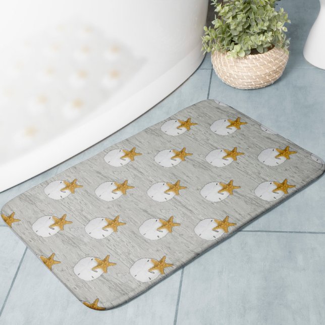 Sand Dollar and Starfish on Driftwood Background Bath Mat (Creator Uploaded)