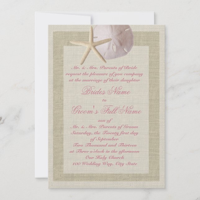 Sand Dollar and Starfish Rustic Invitation (Front)