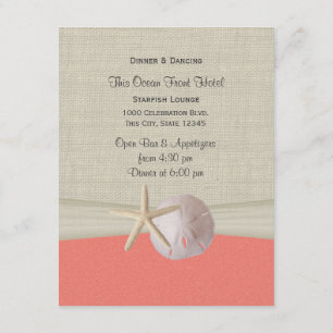 Sand Dollar and Starfish Shell Coral Reception Invitation