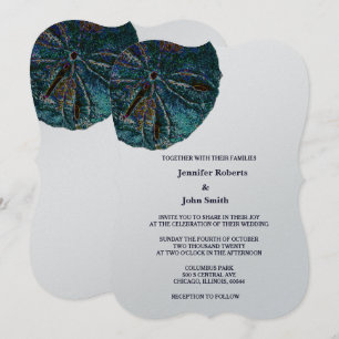 Sand Dollar Art Abstract Beach Wedding Blue Silver Invitation