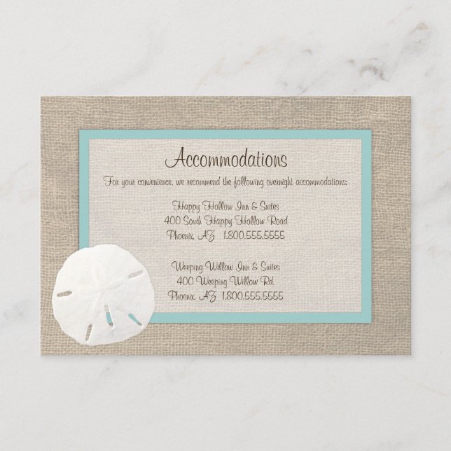 Sand Dollar Beach Accommodation Card Turquoise (Front)