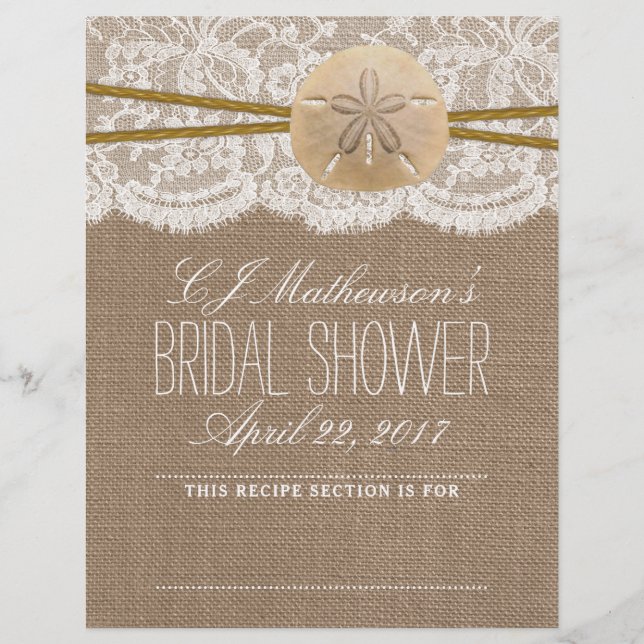 Sand Dollar Beach Bridal Shower Recipe Divider (Front)