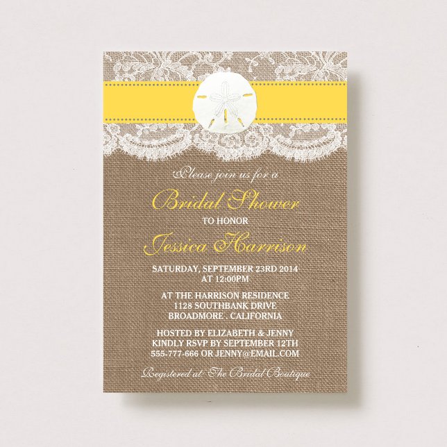 Sand Dollar Beach Bridal Shower - Yellow Invitation (Creator Uploaded)