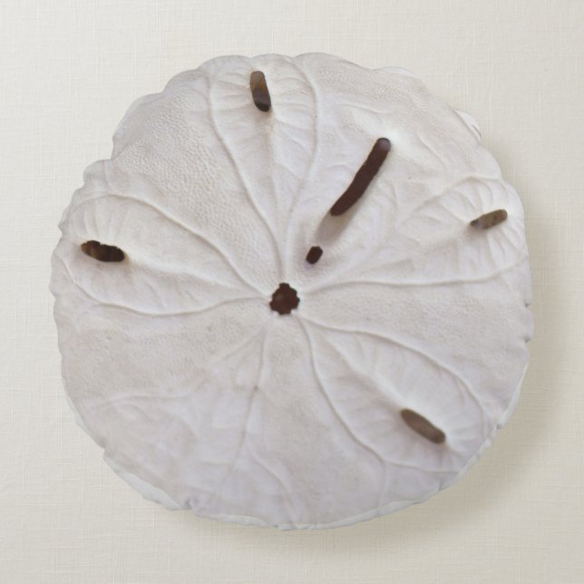 Sand Dollar Beach Coastal White Grey Round Trendy Cushion (Front)
