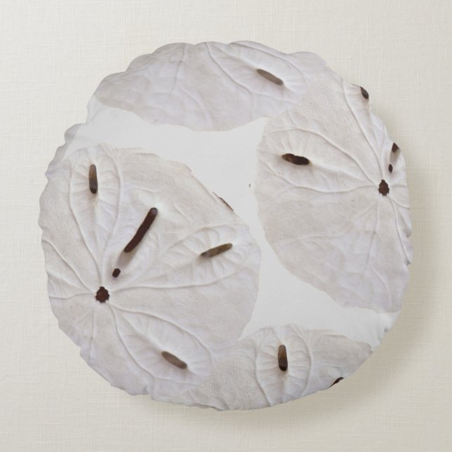 Sand Dollar Beach Coastal White Grey Trendy Pretty Round Cushion (Front)