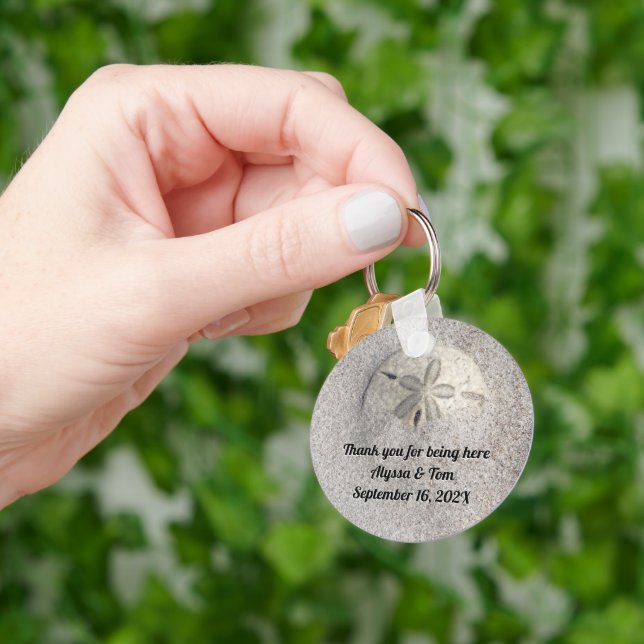 Sand Dollar Beach Favor Personalized Key Ring (Hand)