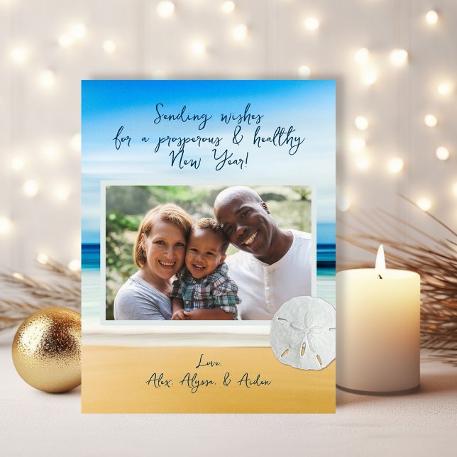 Sand Dollar Beach Happy New Year Photo Postcard (Creator Uploaded)