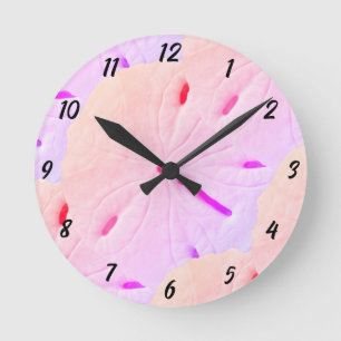 Sand Dollar Beach Pink Purple Art Abstract Gift Round Clock