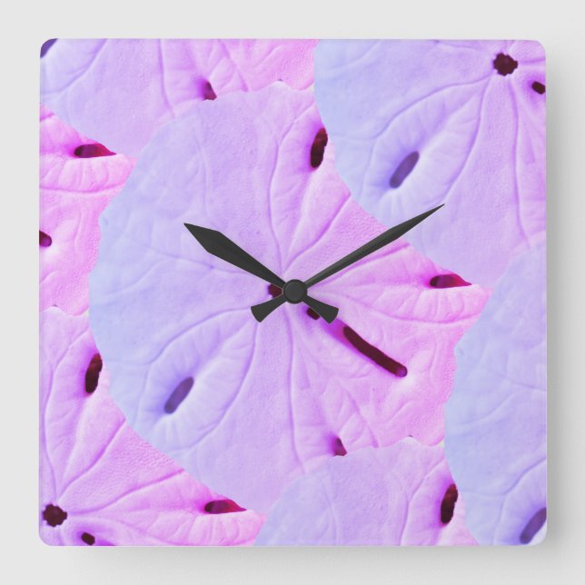 Sand Dollar Beach Pink Purple Violet Ombre Pretty Square Wall Clock (Front)