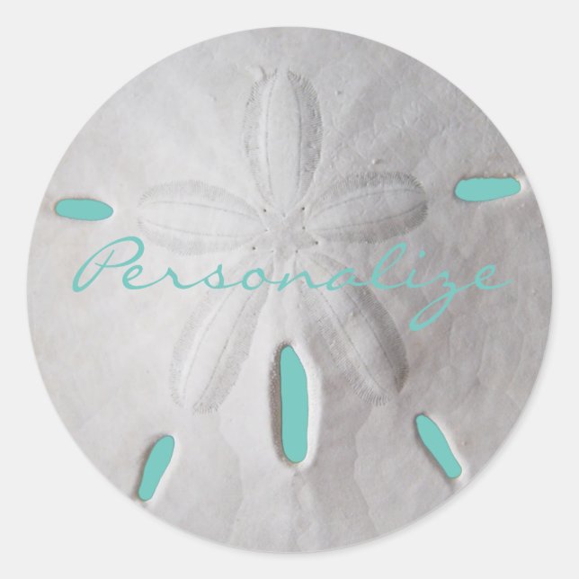 Sand dollar beach summer turquoise white  classic round sticker (Front)