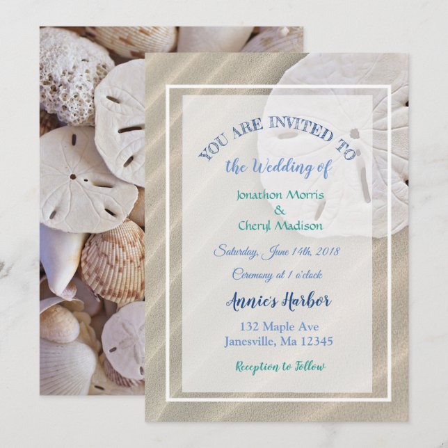 Sand Dollar Beach Themed Wedding Invitations (Front/Back)