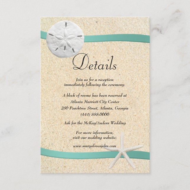 Sand Dollar Beach Wedding Details Enclosure Card (Front)