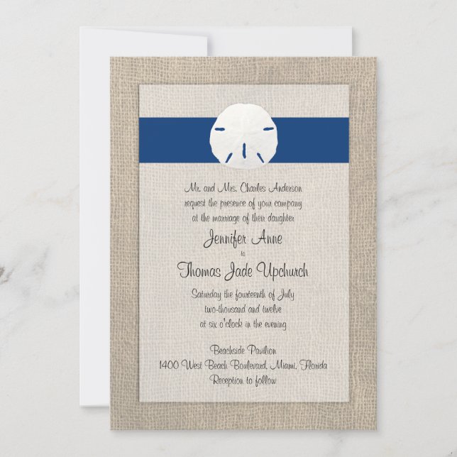 Sand Dollar Beach Wedding Invitation Peacock Blue (Front)