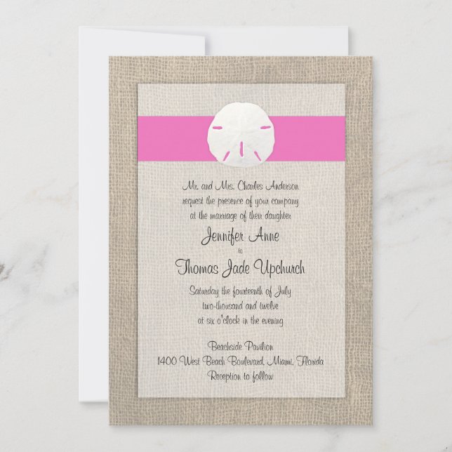 Sand Dollar Beach Wedding Invitation - Pink (Front)