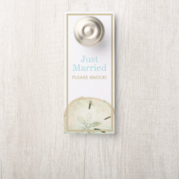 Sand Dollar Beach Wedding Just Married Favour Door Hanger