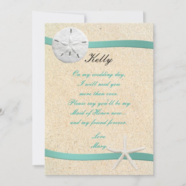 Sand Dollar Beach Wedding Maid Of Honour Card (Front)
