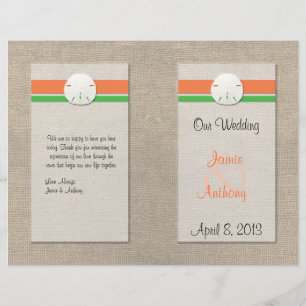 Sand Dollar Beach Wedding Program - Orange & Green