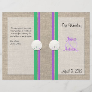 Sand Dollar Beach Wedding Program - Purple Green