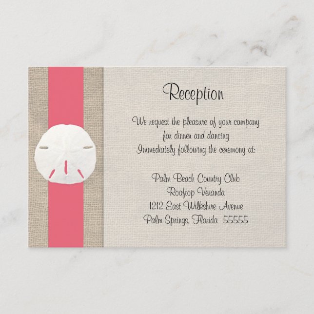 Sand Dollar Beach Wedding Reception Card Coral (Front)