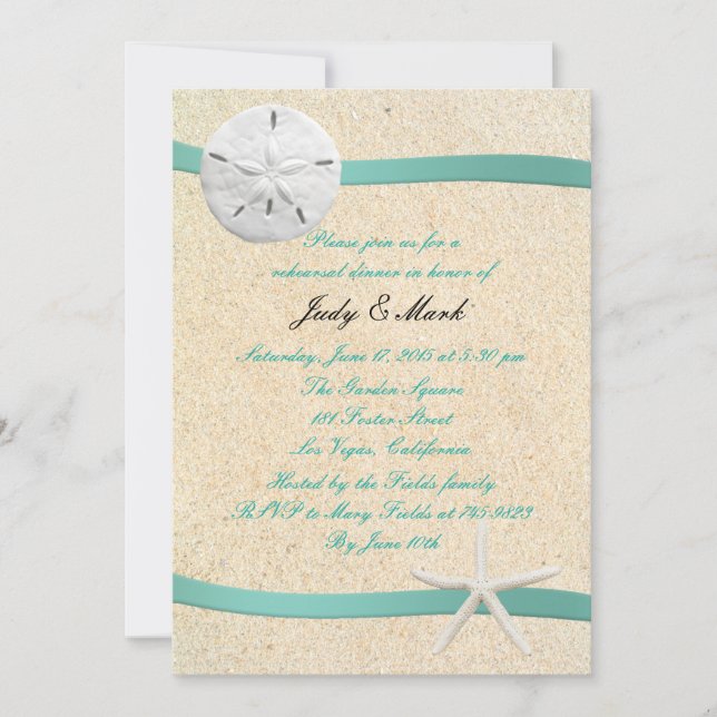 Sand Dollar Beach Wedding Rehearsal Dinner Invite (Front)