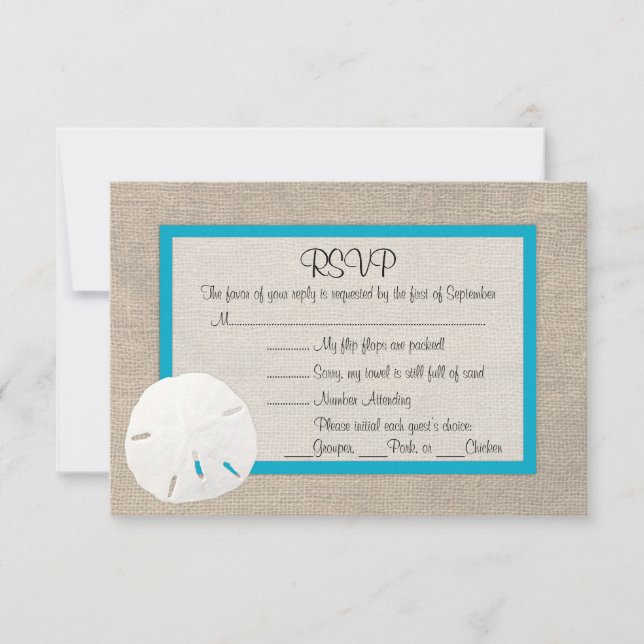 Sand Dollar Beach Wedding RSVP card Malibu 2 (Front)