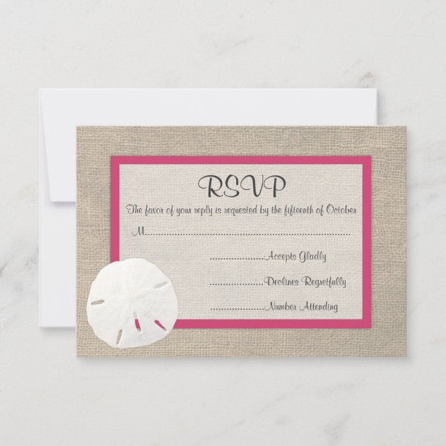 Sand Dollar Beach Wedding RSVP card - Watermelon (Front)