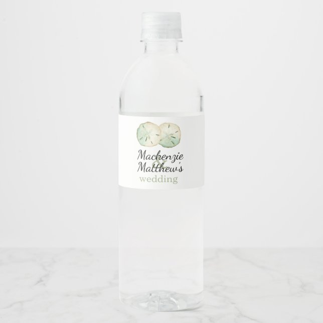 Sand Dollar Beach Wedding Water Bottle Label (Front)