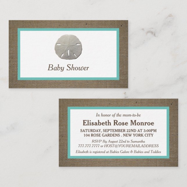 Sand Dollar & Burlap Baby Shower Ticket Invitation (Front/Back)