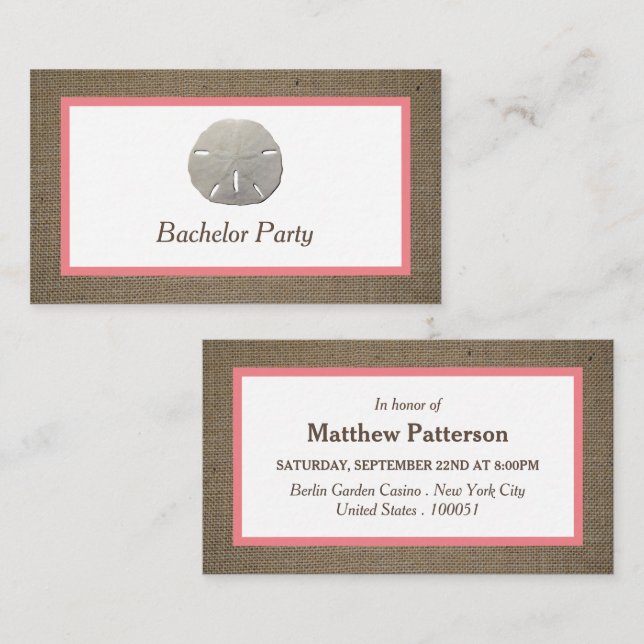 Sand Dollar & Burlap Bachelor Party Ticket Invite (Front/Back)