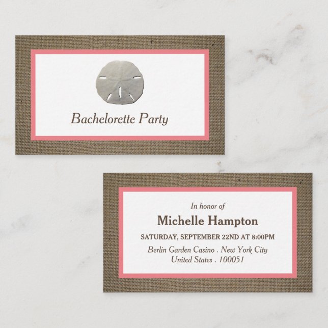 Sand Dollar & Burlap Bachelorette Party Ticket (Front/Back)