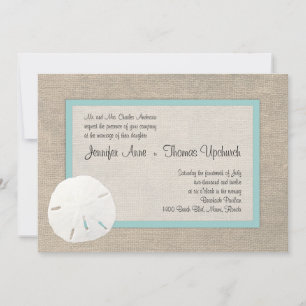 Sand Dollar & Burlap Beach Wedding Invitation