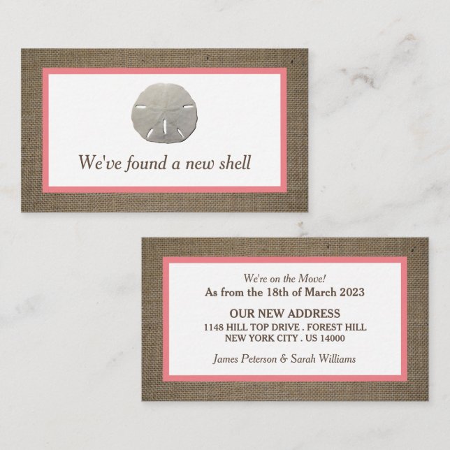 Sand Dollar & Burlap Change of Address Card (Front/Back)