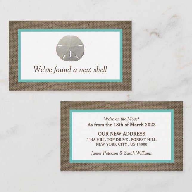 Sand Dollar & Burlap Change of Address Card (Front/Back)