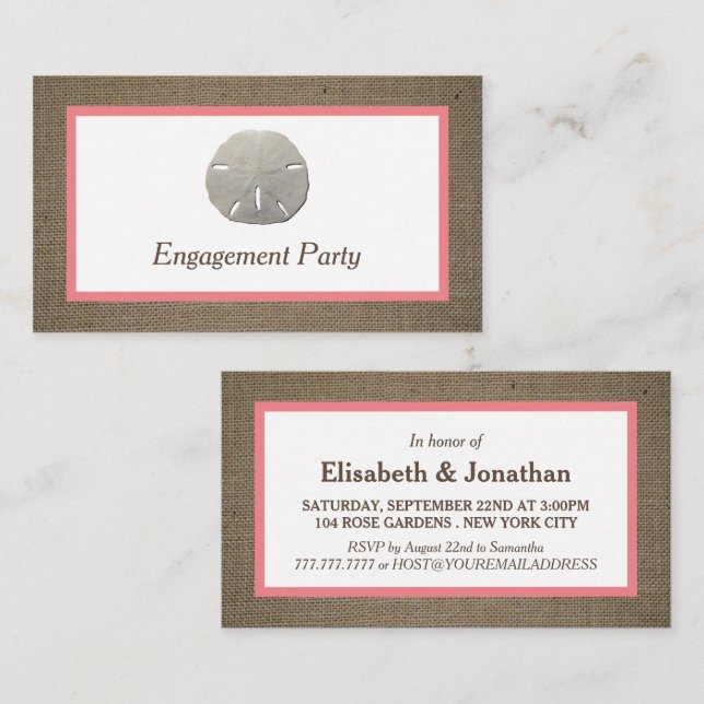Sand Dollar & Burlap Engagement Party Ticket (Front/Back)