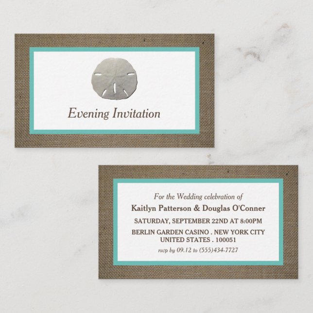 Sand Dollar & Burlap Evening Event Ticket Invite (Front/Back)